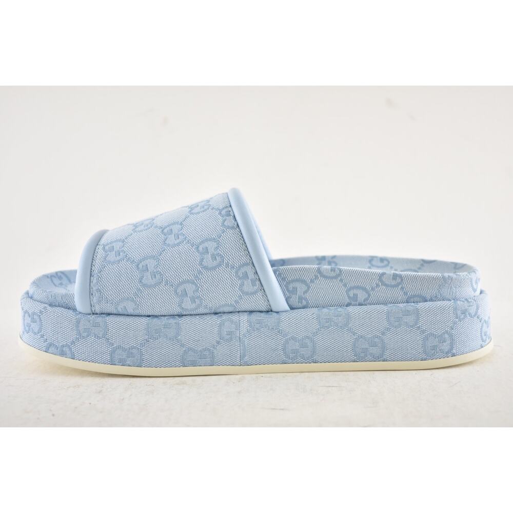 Gucci Light Blue GG Monogram Logo Canvas Mule Flat Slide Platform Sandal 39.5 - Picture 14 of 16